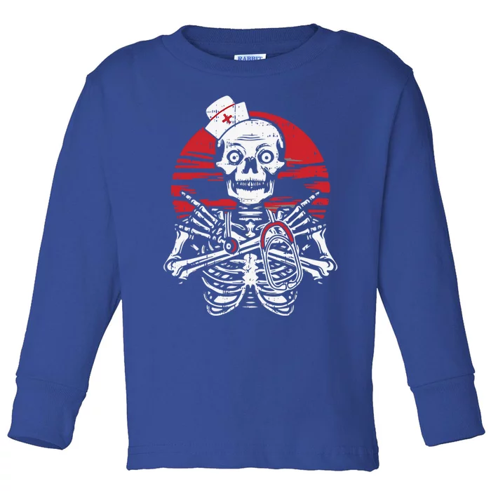 Skeleton Nurse Halloween Costume Funny Retro Skull Gift Toddler Long Sleeve Shirt