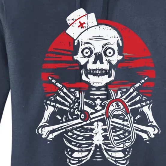 Skeleton Nurse Halloween Costume Funny Retro Skull Gift Women's Pullover Hoodie