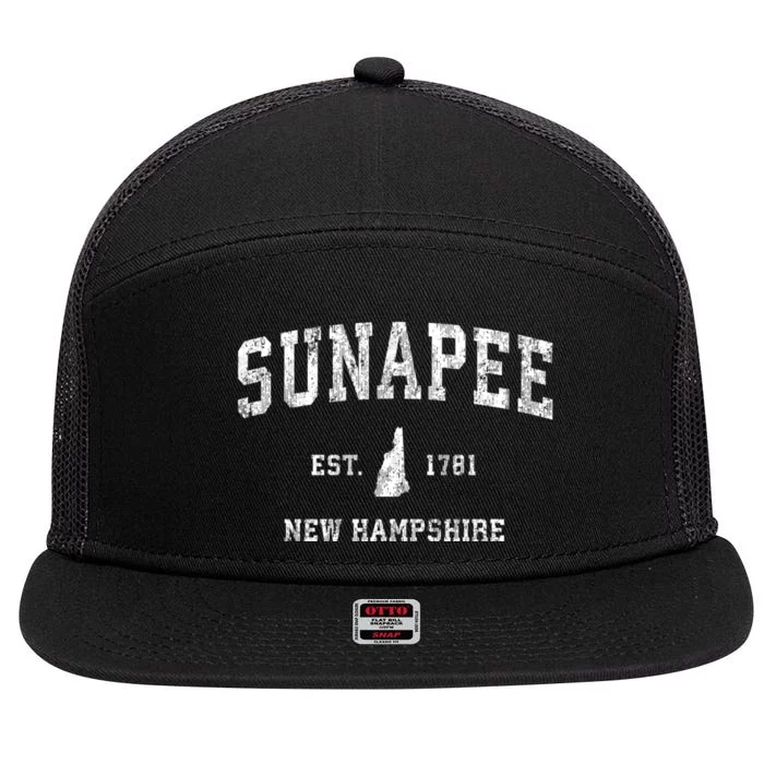 Sunapee New Hampshire Nh Vintage Athletic Sports 7 Panel Mesh Trucker Snapback Hat