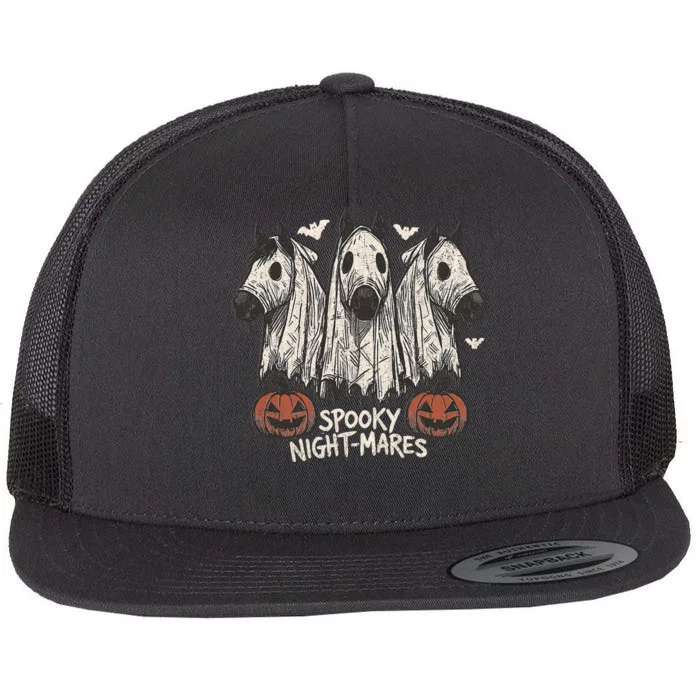 Spooky Nightmares Halloween Horse Ghost Funny Spooky Season Flat Bill Trucker Hat