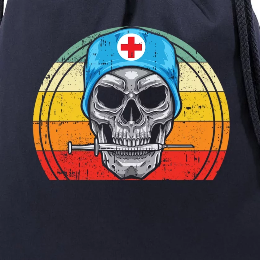 Skull Nurse Halloween Costume Retro Skeleton Nursing Funny Gift Drawstring Bag