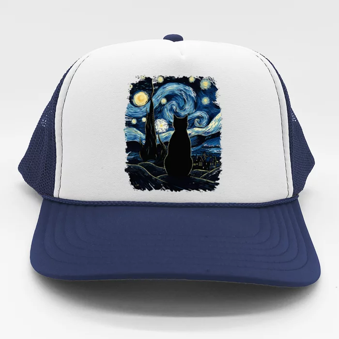 Starry Night Inspired Cat Gifts Funny Cat Trucker Hat