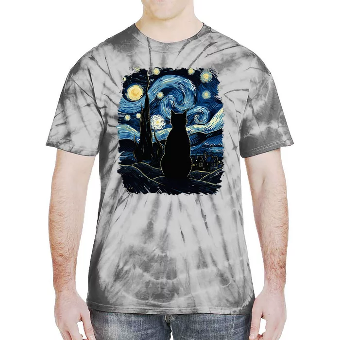 Starry Night Inspired Cat Gifts Funny Cat Tie-Dye T-Shirt