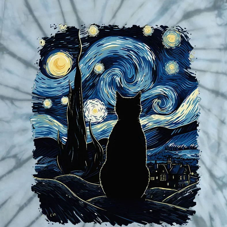 Starry Night Inspired Cat Gifts Funny Cat Tie-Dye T-Shirt