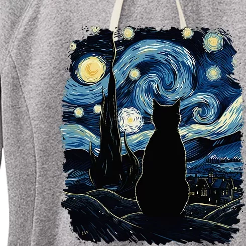 Starry Night Inspired Cat Gifts Funny Cat Women's Fleece Hoodie