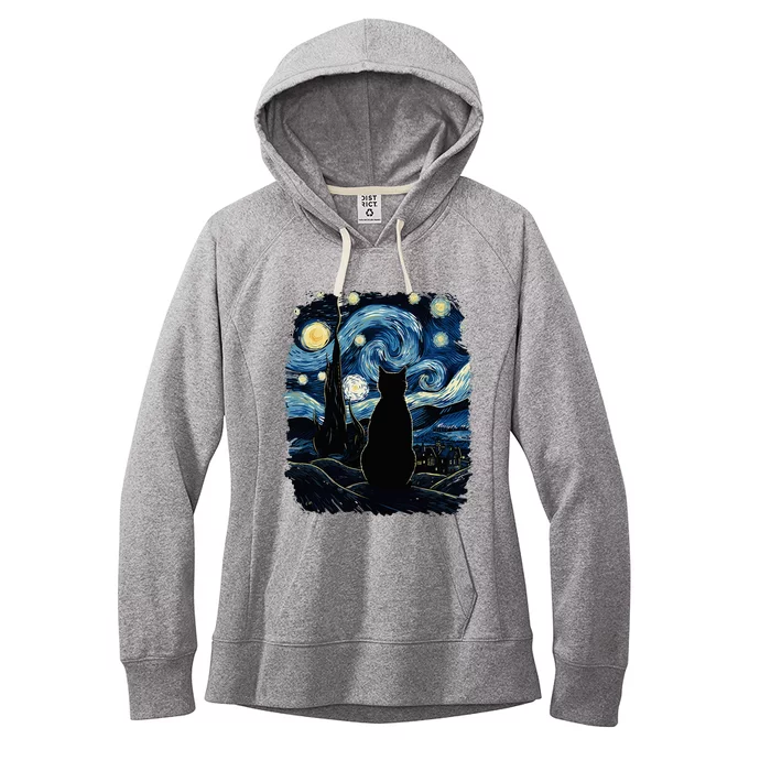 Starry Night Inspired Cat Gifts Funny Cat Women's Fleece Hoodie