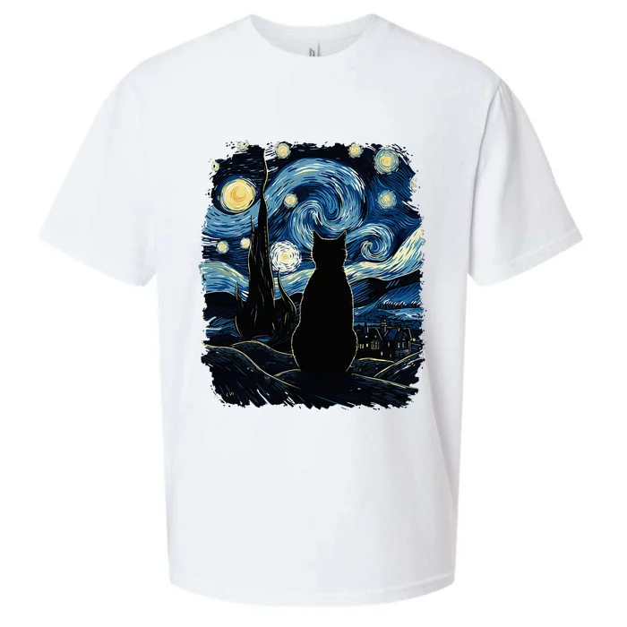 Starry Night Inspired Cat Gifts Funny Cat Sueded Cloud Jersey T-Shirt