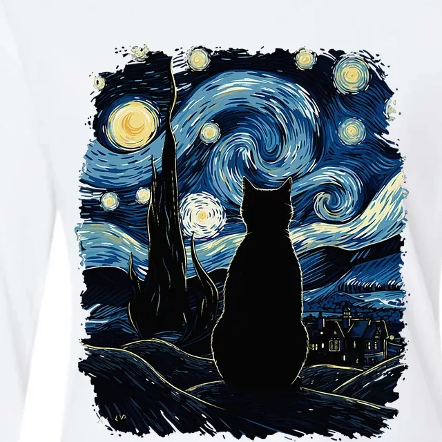 Starry Night Inspired Cat Gifts Funny Cat Womens Cotton Relaxed Long Sleeve T-Shirt