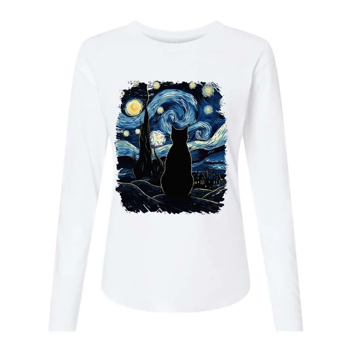 Starry Night Inspired Cat Gifts Funny Cat Womens Cotton Relaxed Long Sleeve T-Shirt