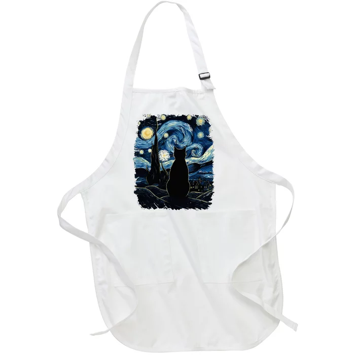 Starry Night Inspired Cat Gifts Funny Cat Full-Length Apron With Pocket