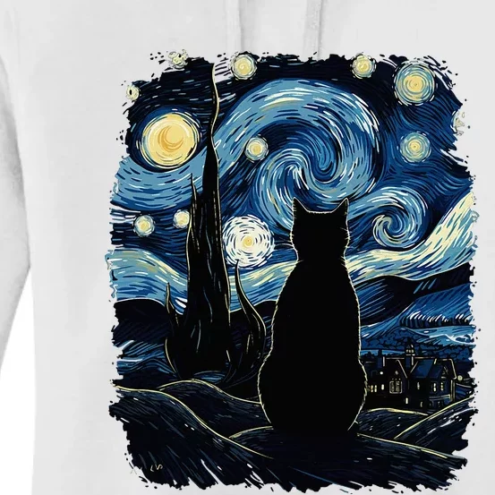 Starry Night Inspired Cat Gifts Funny Cat Women's Pullover Hoodie