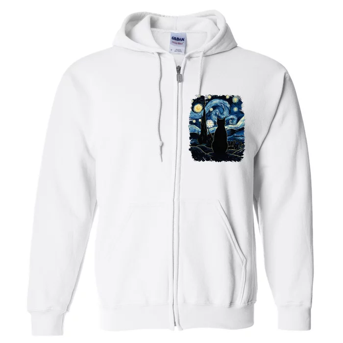 Starry Night Inspired Cat Gifts Funny Cat Full Zip Hoodie