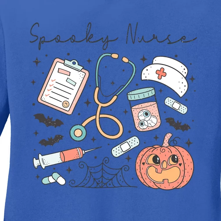 Spooky Nurse Icu Boo Crew Retro Halloween Costumes Gift Ladies Long Sleeve Shirt