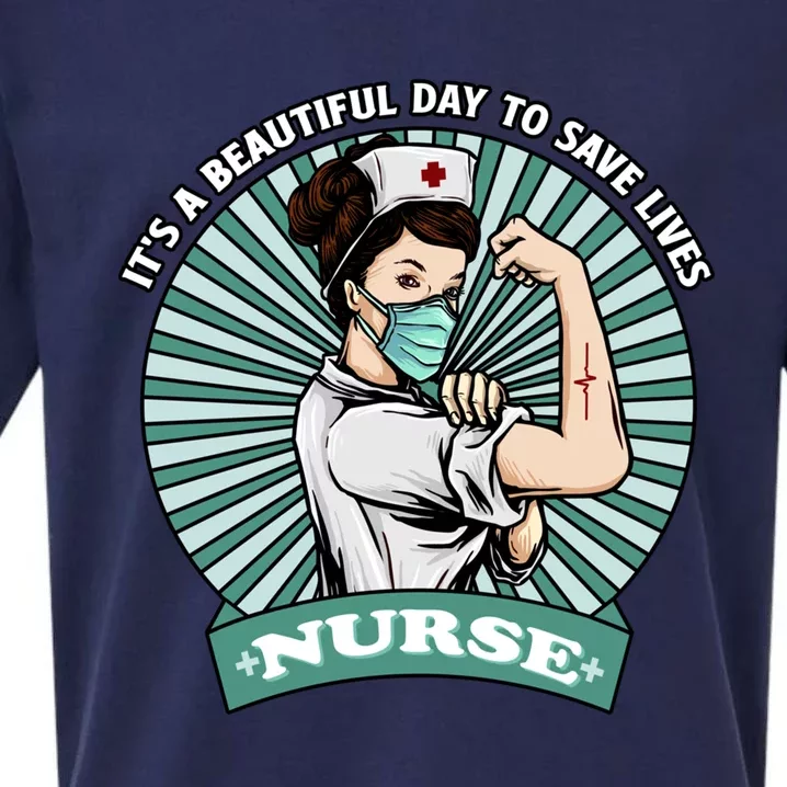 Strong Nurse Its A Beautiful Day To Save Lives Nurses Gift Sueded Cloud Jersey T-Shirt