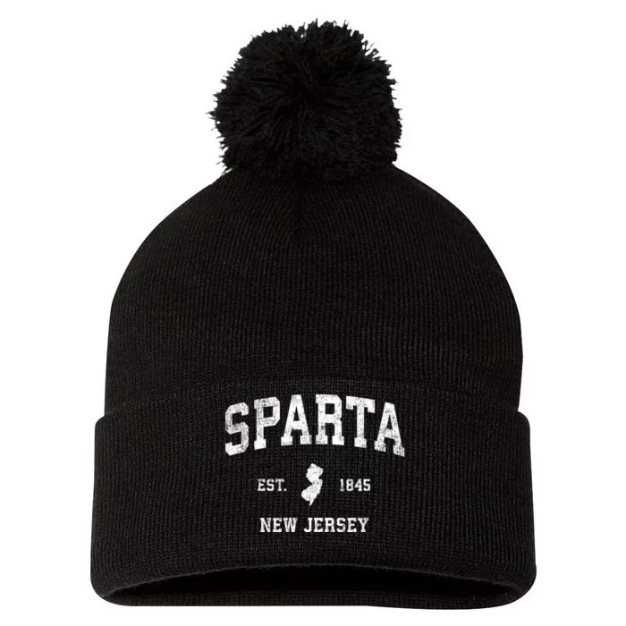 Sparta New Jersey Nj Vintage Athletic Sports Pom Pom 12in Knit Beanie