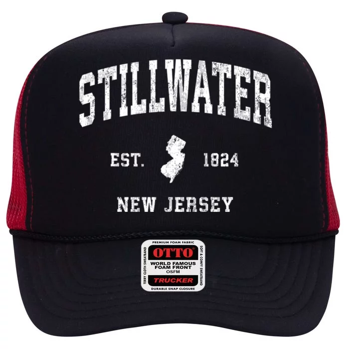 Stillwater New Jersey Nj Vintage Established Athletic Sports Design High Crown Mesh Trucker Hat