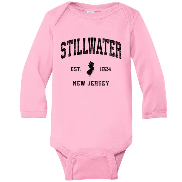 Stillwater New Jersey Nj Vintage Established Athletic Sports Design Baby Long Sleeve Bodysuit