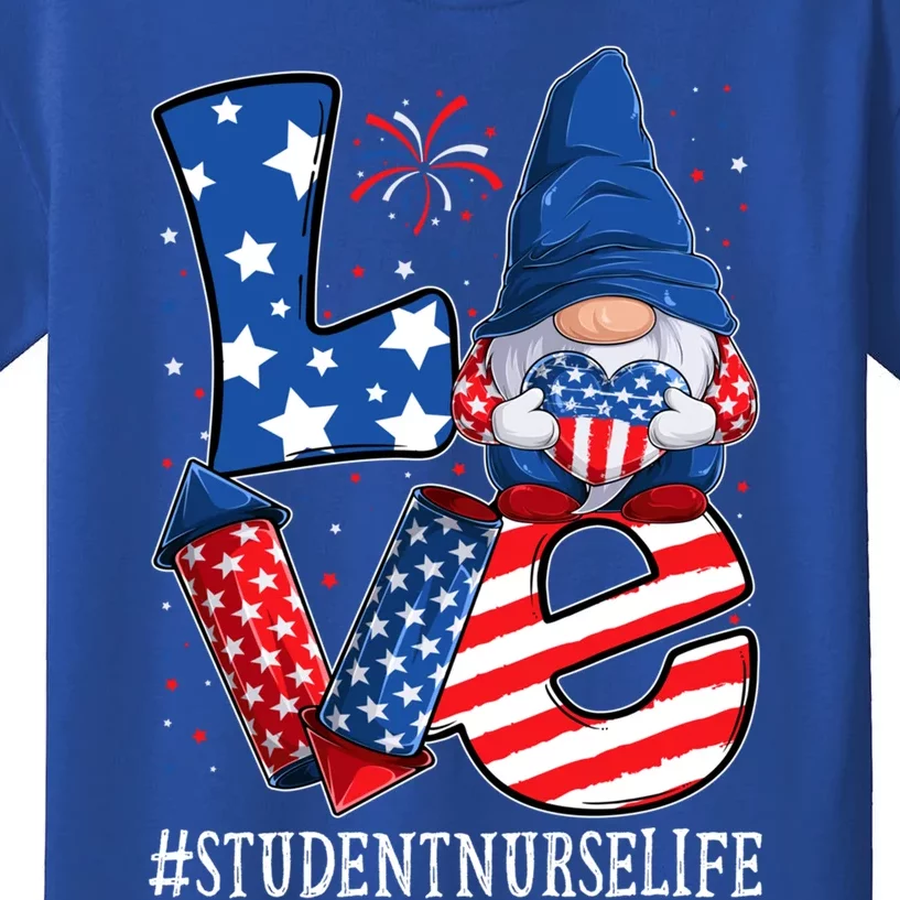 Student Nurse Love 4th Of July Gnome Usa Patriotic Cute Gift Kids T-Shirt