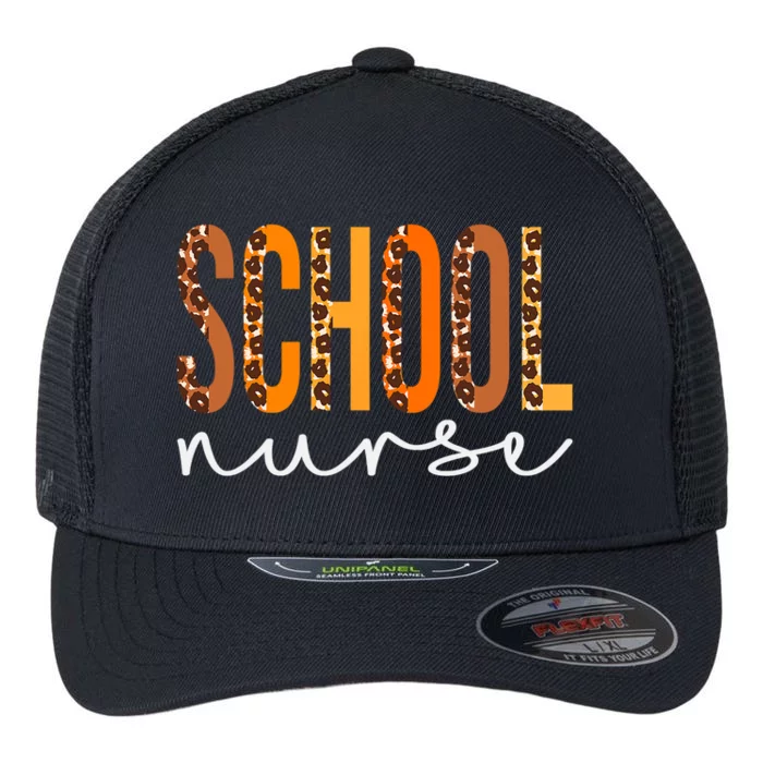 School Nurse Leopard Squad Cute Fall Autumn Thanksgiving Gift Flexfit Unipanel Trucker Cap