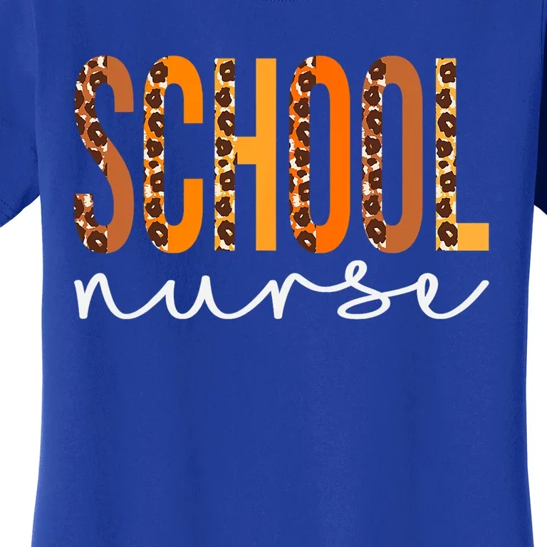 School Nurse Leopard Squad Cute Fall Autumn Thanksgiving Gift Women's T-Shirt