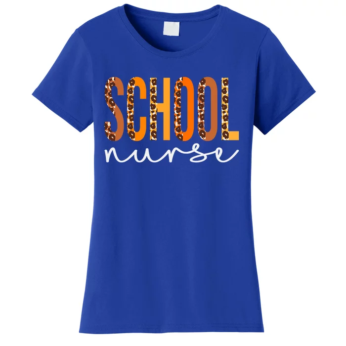 School Nurse Leopard Squad Cute Fall Autumn Thanksgiving Gift Women's T-Shirt