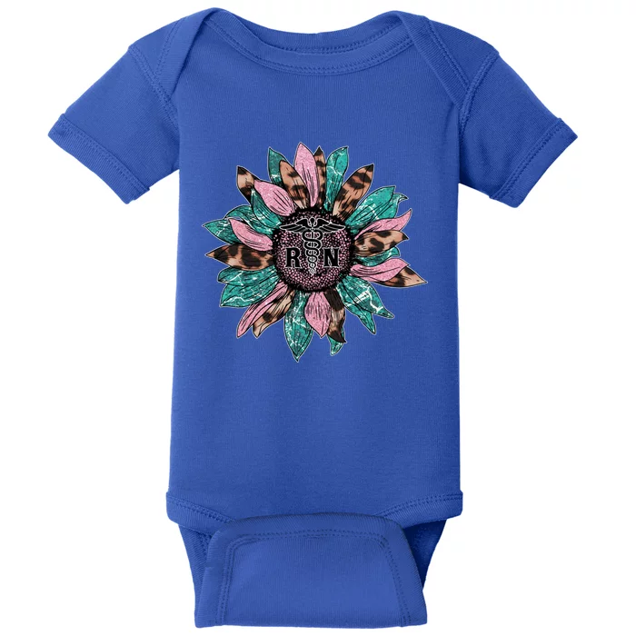 Sunflower Nurse Leopard Design For Registered Nurse And Mom Gift Baby Bodysuit