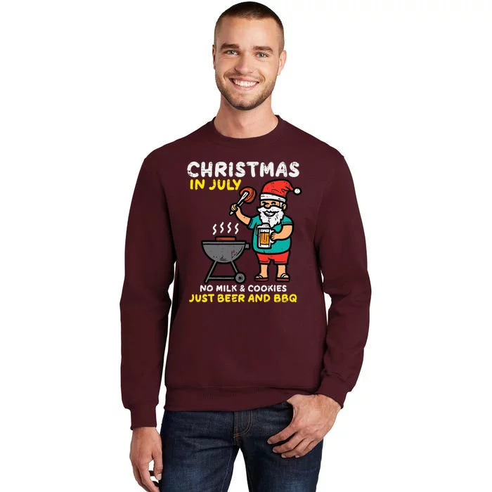 Santa No Milk Cookies Just Bbq Funny Christmas In July Tall Sweatshirt