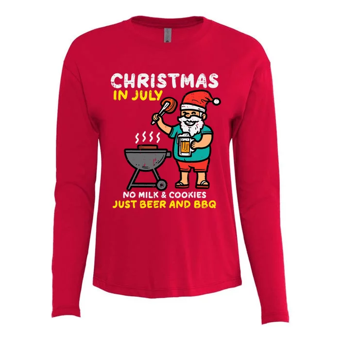 Santa No Milk Cookies Just Bbq Funny Christmas In July Womens Cotton Relaxed Long Sleeve T-Shirt