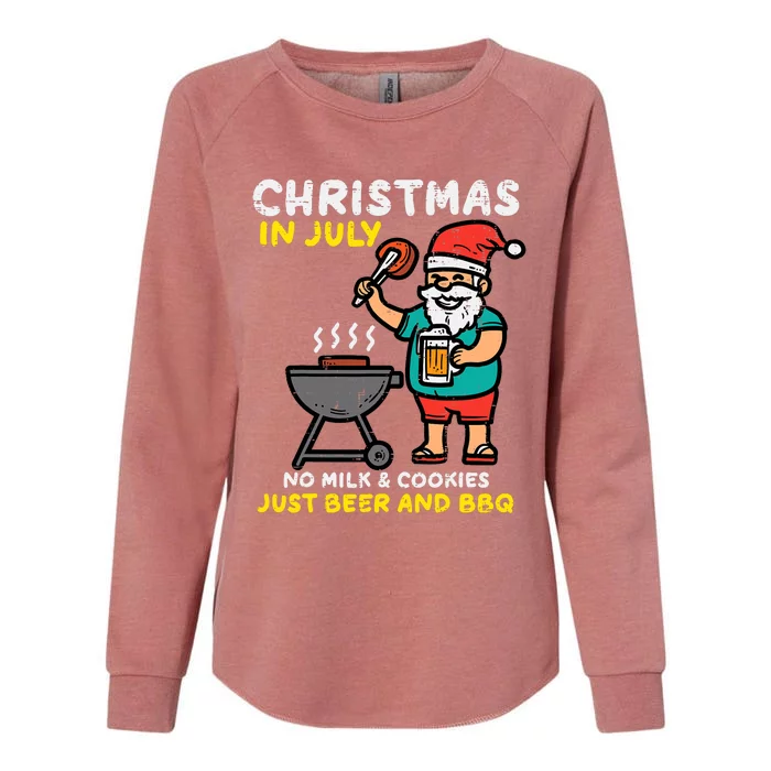 Santa No Milk Cookies Just Bbq Funny Christmas In July Womens California Wash Sweatshirt