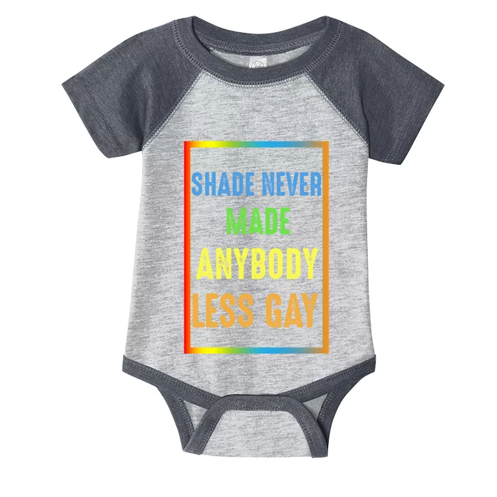 Shade Never Made Anybody Less Gay LGBTQ Rainbow Pride Infant Baby Jersey Bodysuit