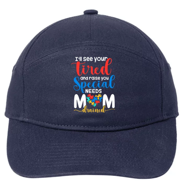 Special Need Mom Life Autism Mama Heart Disability Awareness Gift 7-Panel Snapback Hat