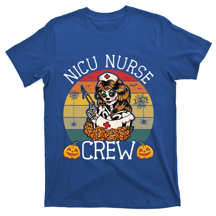 Skeleton Nicu Nurse Crew Funny Vintage Halloween Nurses Gift T-Shirt