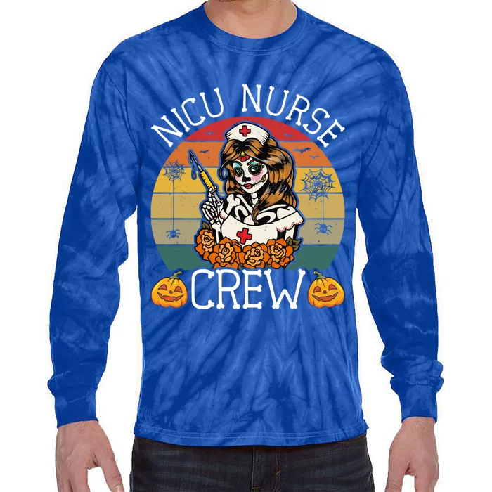 Skeleton Nicu Nurse Crew Funny Vintage Halloween Nurses Gift Tie-Dye Long Sleeve Shirt