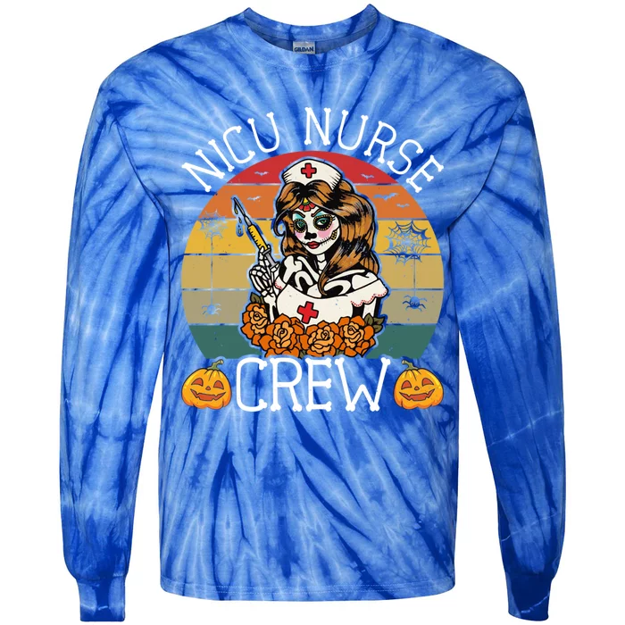 Skeleton Nicu Nurse Crew Funny Vintage Halloween Nurses Gift Tie-Dye Long Sleeve Shirt