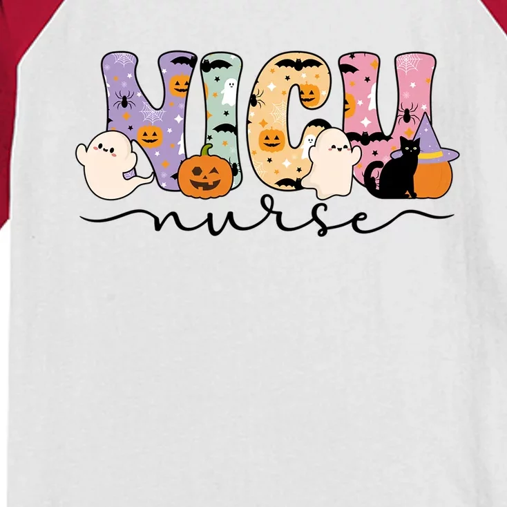 Spooky Nicu Nurse Halloween Nicu Nursing Gift Kids Colorblock Raglan Jersey