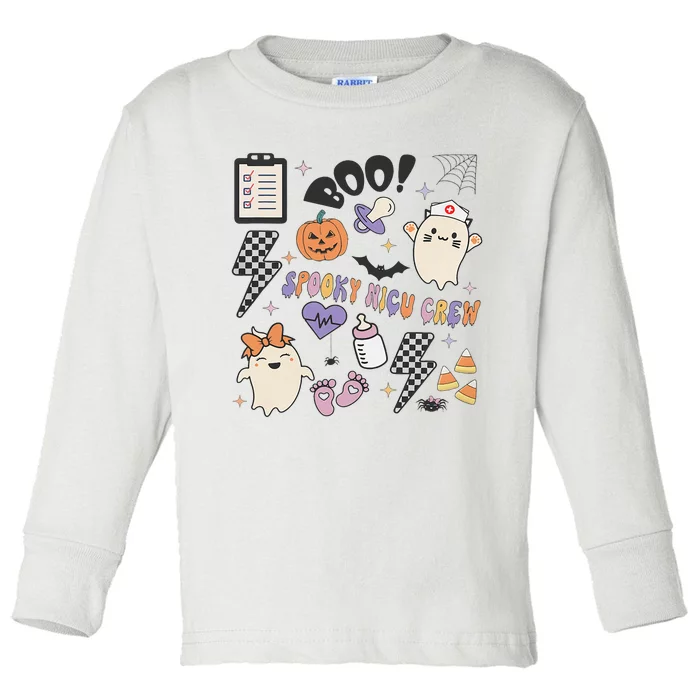 Spooky Nicu Nurse Halloween Cute Pumpkin Ghost Toddler Long Sleeve Shirt