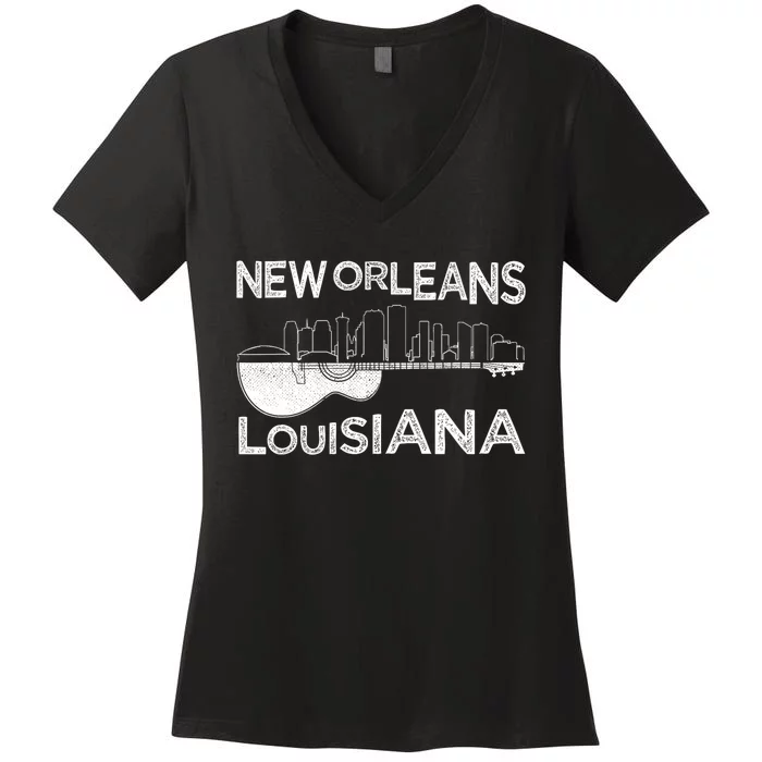 Souvenir New Orleans Guitar Music Louisiana New Orleans Women's V-Neck T-Shirt