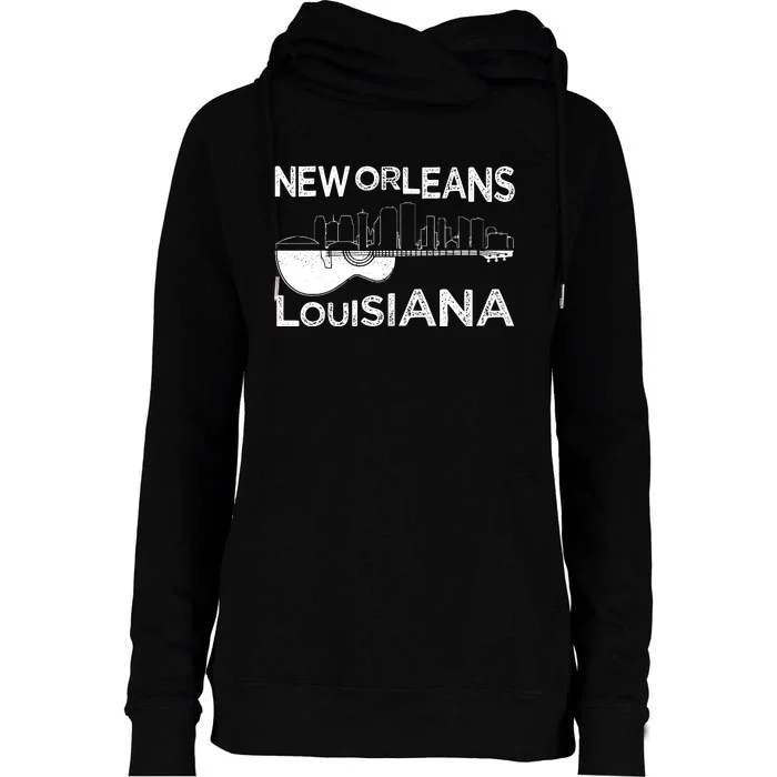 Souvenir New Orleans Guitar Music Louisiana New Orleans Womens Funnel Neck Pullover Hood