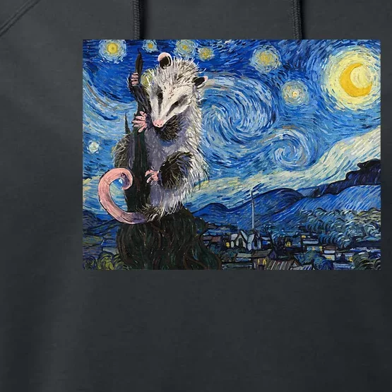 Starry Night Opossum Van Gogh Possum Funny Rodent Animal Performance Fleece Hoodie