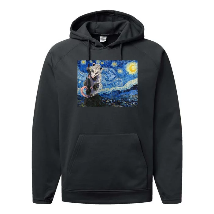 Starry Night Opossum Van Gogh Possum Funny Rodent Animal Performance Fleece Hoodie