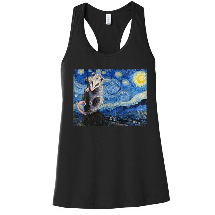 Starry Night Opossum Van Gogh Possum Funny Rodent Animal Women's Racerback Tank