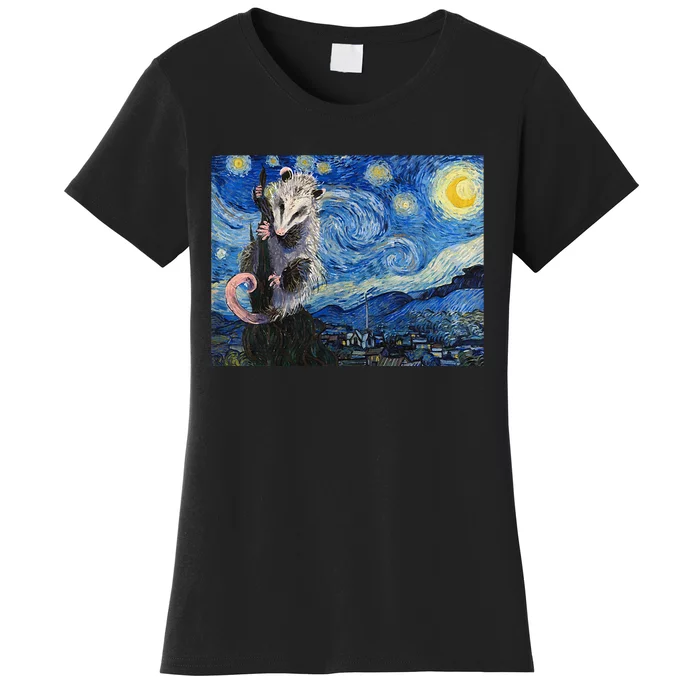 Starry Night Opossum Van Gogh Possum Funny Rodent Animal Women's T-Shirt