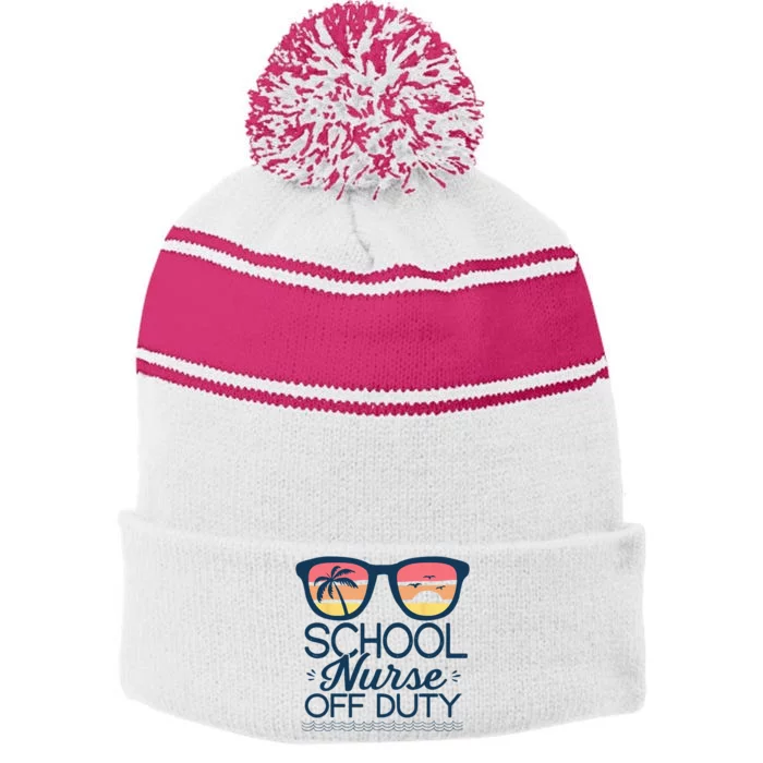 School Nurse Off Duty Sunglasses Beach Sunset Retro Stripe Pom Pom Beanie