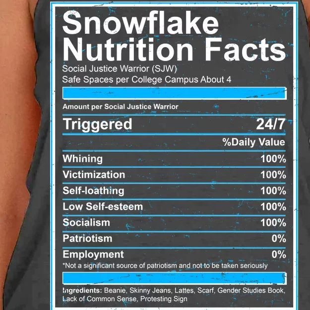 Snowflake Nutrition Facts Women's Knotted Racerback Tank