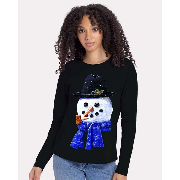 Snowman Smile Womens Cotton Relaxed Long Sleeve T-Shirt