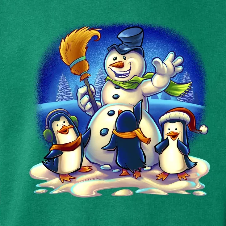 Snowman With Penguins Having Fun Toddler Hoodie