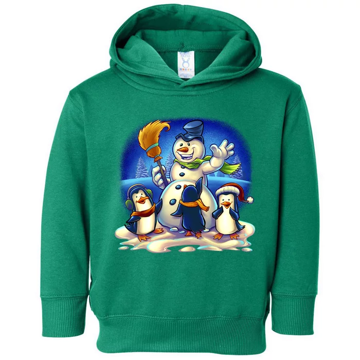 Snowman With Penguins Having Fun Toddler Hoodie