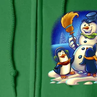 Snowman With Penguins Having Fun Full Zip Hoodie