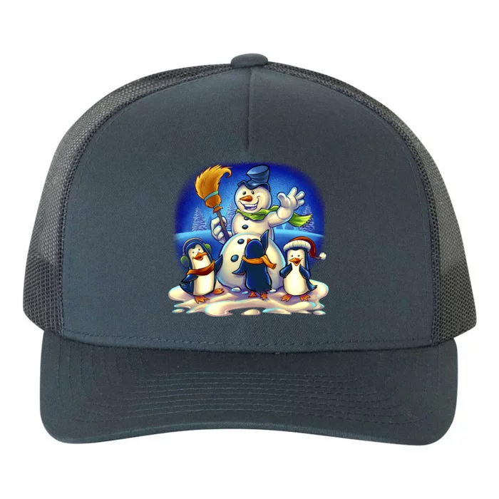 Snowman With Penguins Having Fun Yupoong Adult 5-Panel Trucker Hat