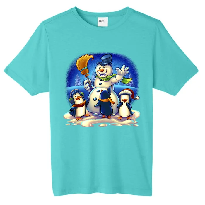 Snowman With Penguins Having Fun ChromaSoft Performance T-Shirt